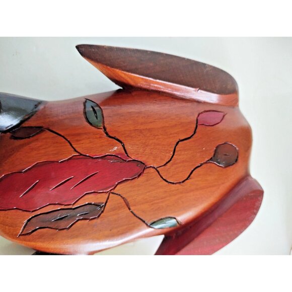 Vintage Folk Art Hand-Carved WOOD FROG 2 Piece Trinket Box 10" x 7" - Picture 5 of 16